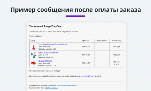 Расширенные письма: новый заказ, заказ изменён, смена статуса заказа